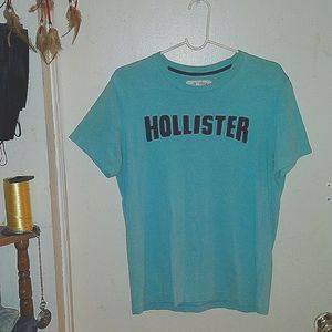 Hollister Custom Shapes Size: Small. Aqua Blue Raised Lettering